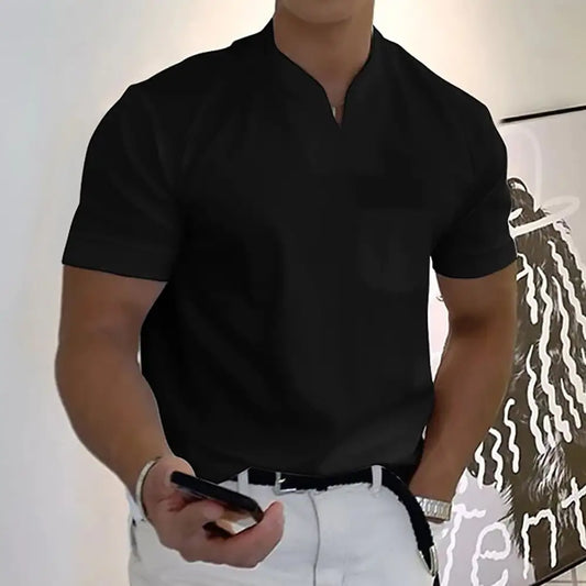 Camisa informal de verano con cuello en V y manga corta para hombre