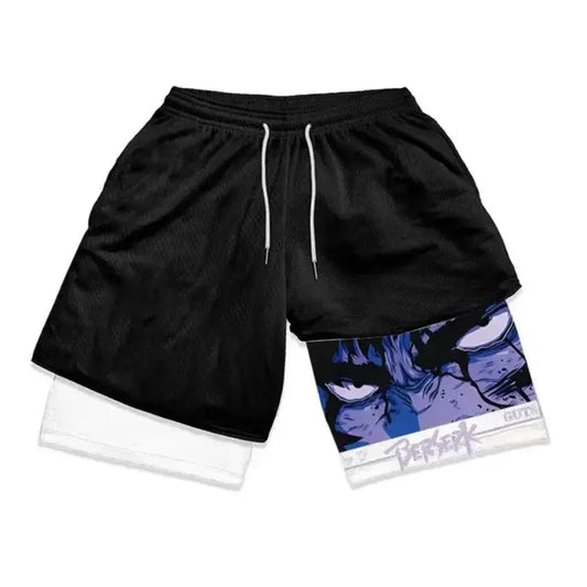 Pantalones cortos de anime de doble capa para hombre para deportes de verano
