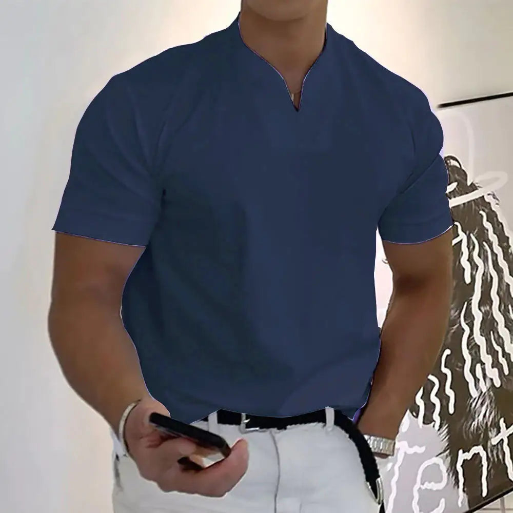 Camisa informal de verano con cuello en V y manga corta para hombre