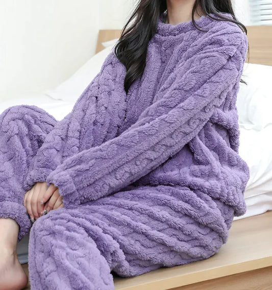 Winter Pajamas Sets Homewear Solid Color Loose Thickened Coral Velvet Pullover Long Sleeves And Trousers Warm Pajamas Indoor Outdoor Casual Clothes