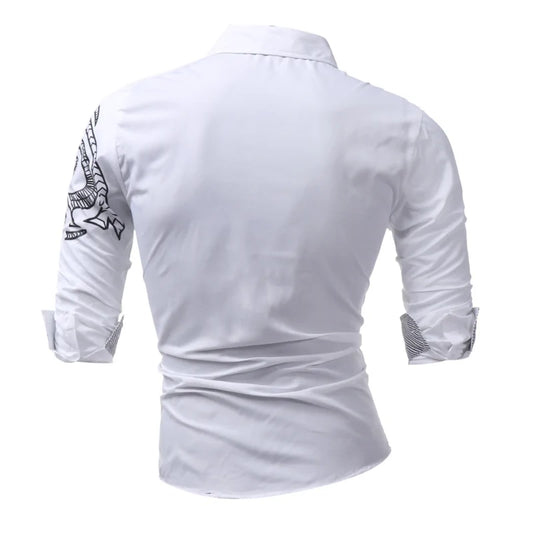 Camisa de vestir de manga larga para hombre con dragones
