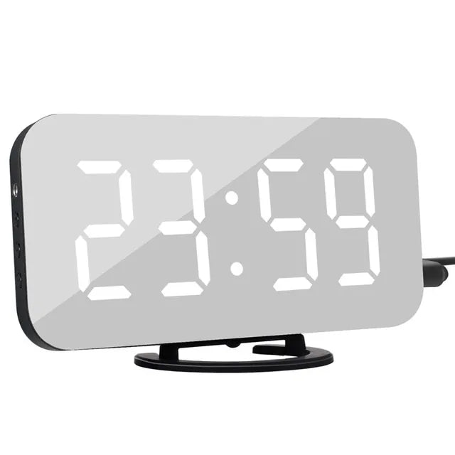 Reloj despertador digital con pantalla LED y 2 puertos de salida USB
