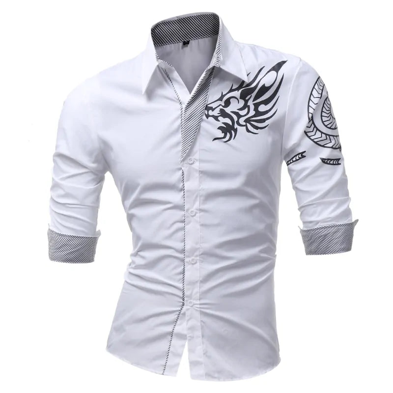 Camisa de vestir de manga larga para hombre con dragones