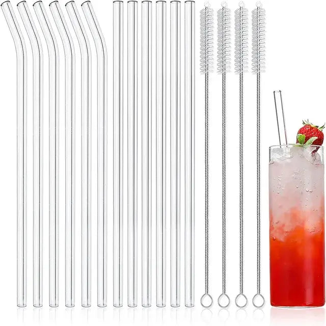Paquete de 12 pajitas de vidrio reutilizables
