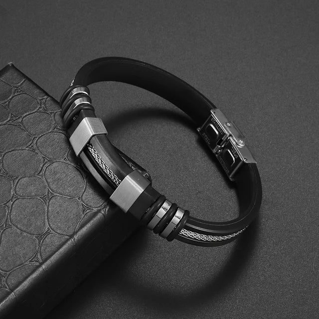 Pulsera clásica de cuero multicapa tejida a mano