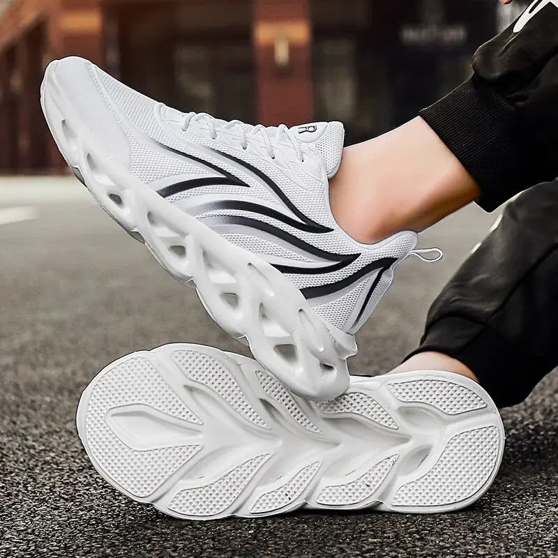 Zapatillas deportivas con estampado de llamas para hombre, zapatillas deportivas con tejido volador