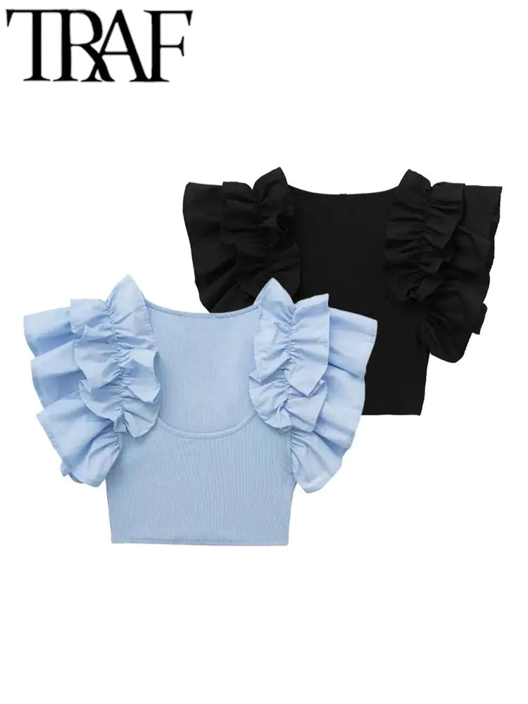 Camisetas ajustadas de punto sexys de moda de verano TRAF para mujer