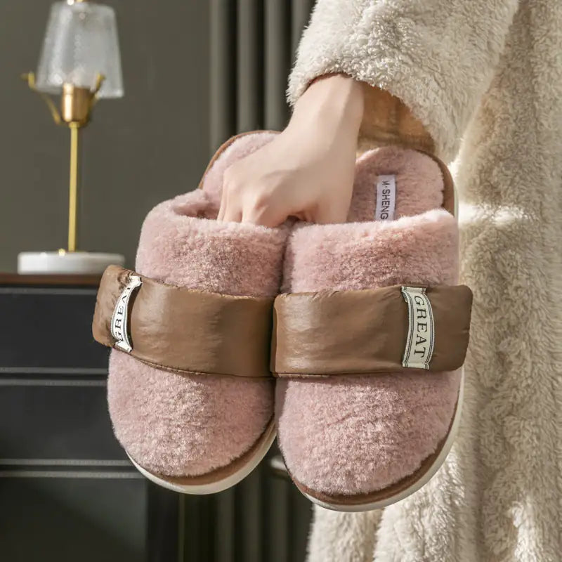 Pantuflas de terciopelo para interiores de otoño e invierno, cálidas, de algodón, para dormitorio de pareja