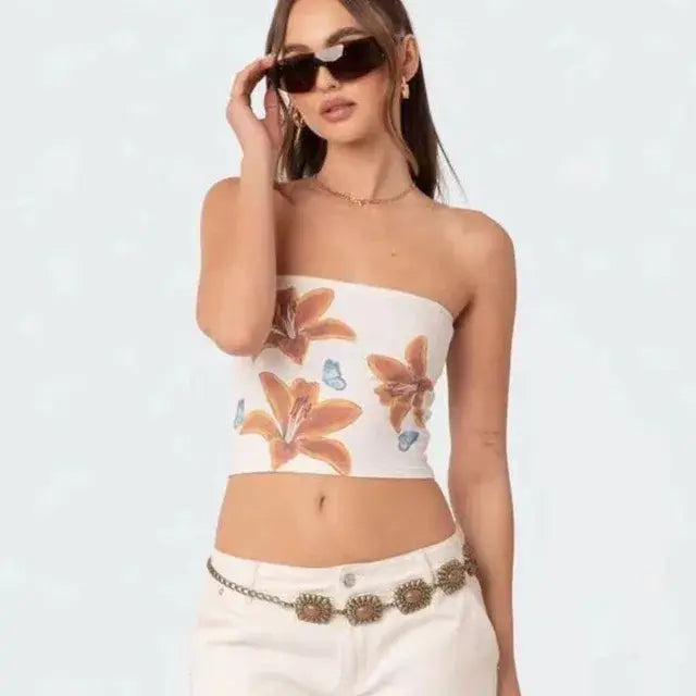 Estilo estético, flor, blanco, chica sexy, ropa de calle