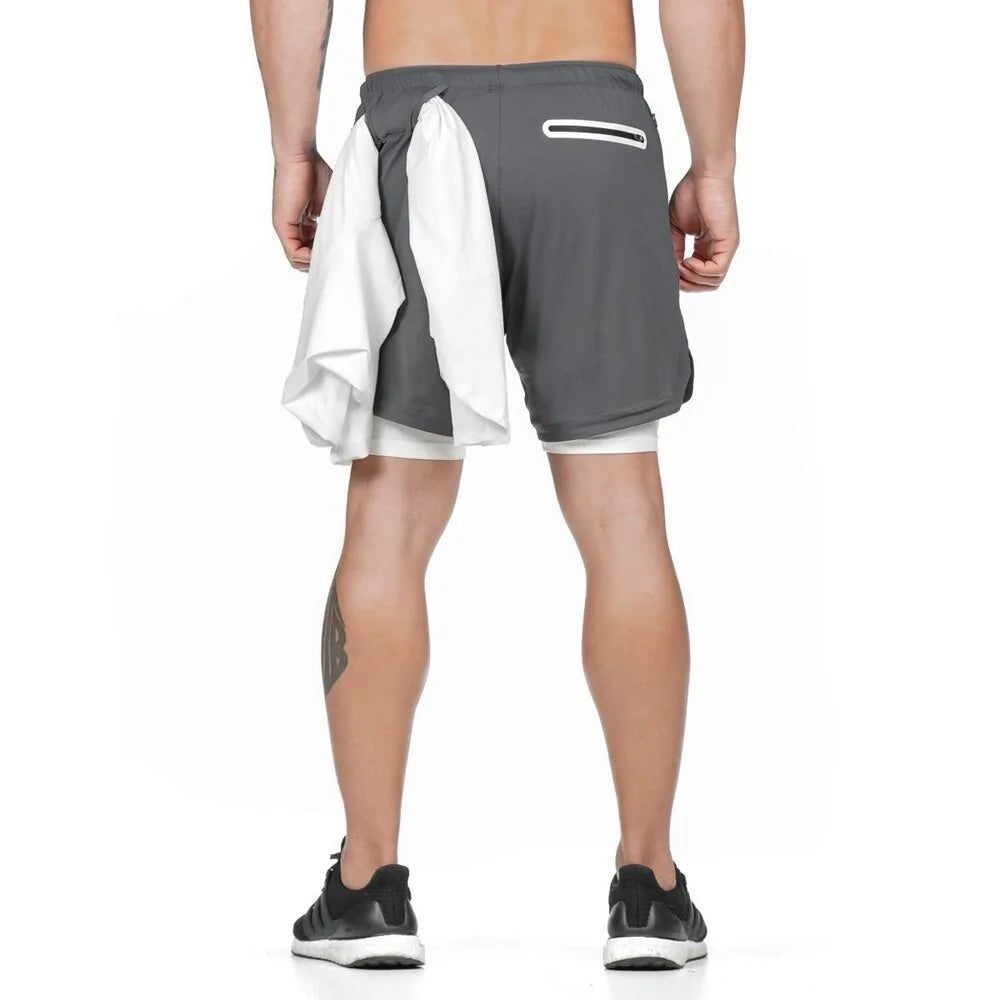 Pantalones cortos para correr 2 en 1 con forro de bolsillo incorporado