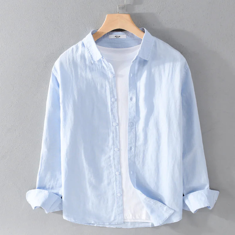 Camisa de manga larga de algodón y lino para hombre