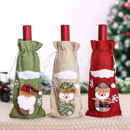 Juego de fundas festivas para botellas de vino navideñas