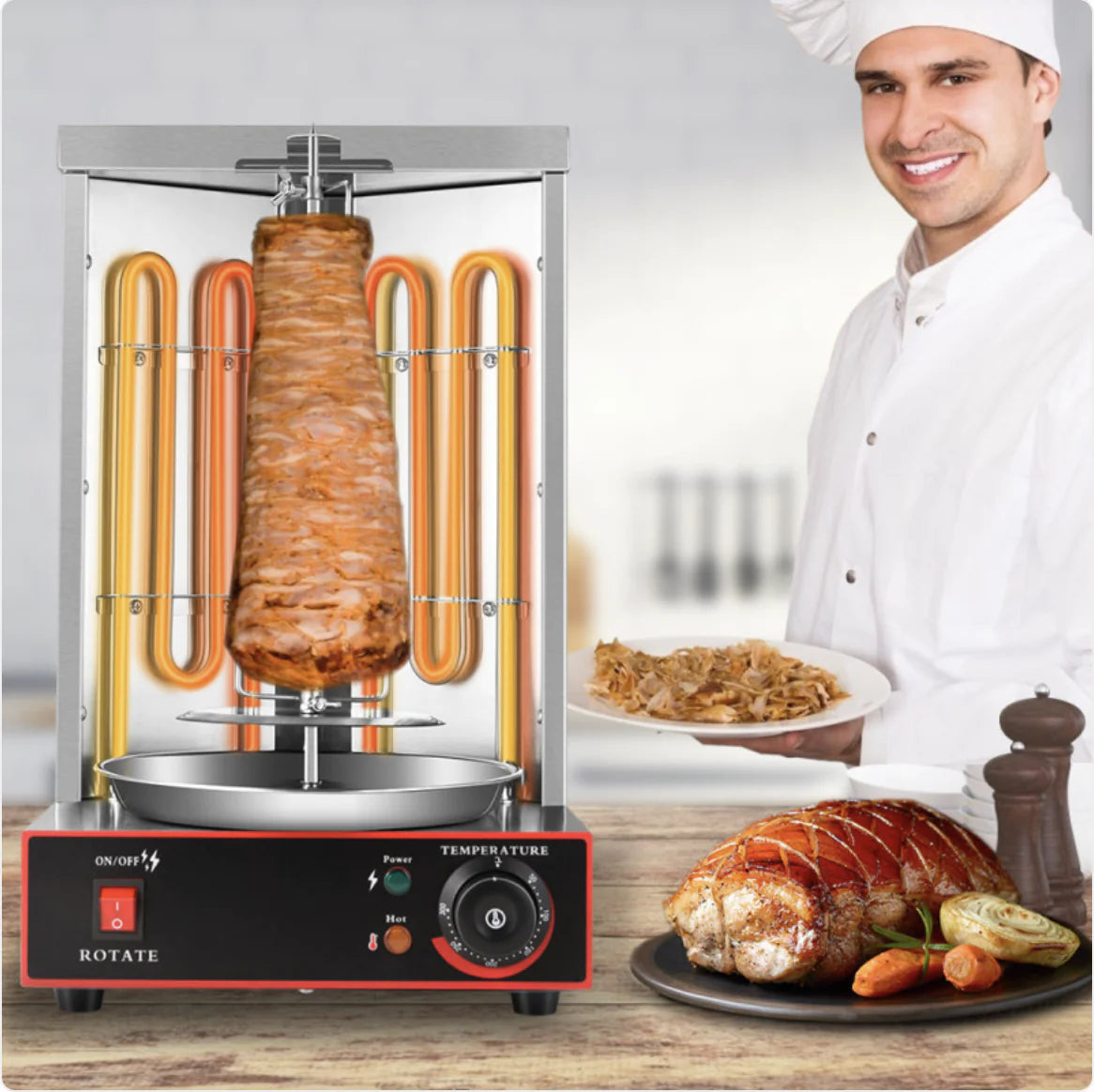 Parrilla de barbacoa eléctrica comercial rotativa