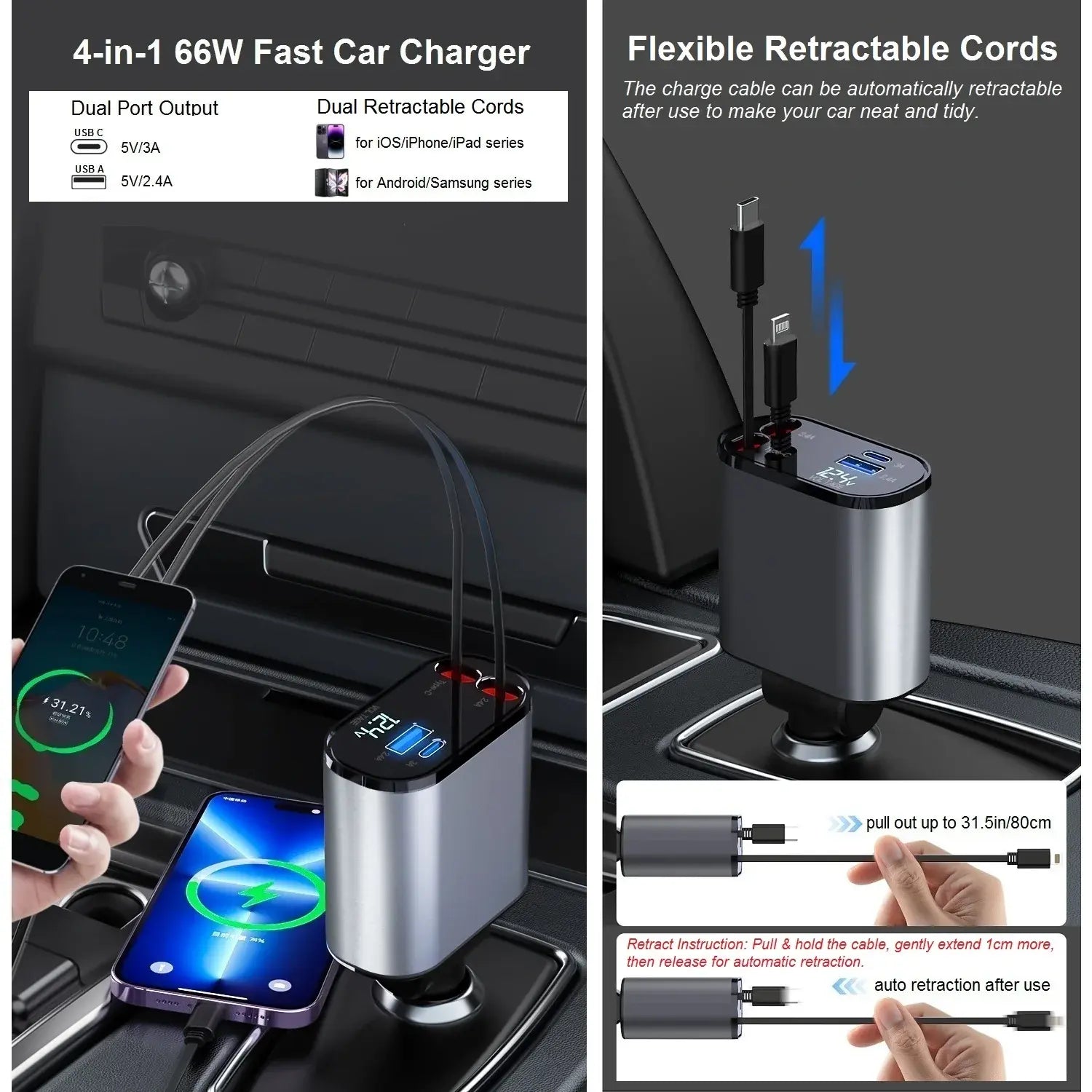 Cargador retráctil para coche
