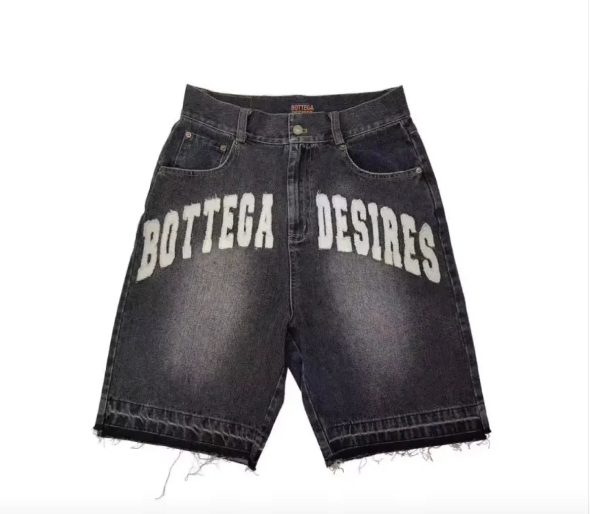 Pantalones cortos vaqueros con letras retro de marca de moda holgados para hombre de nueva moda