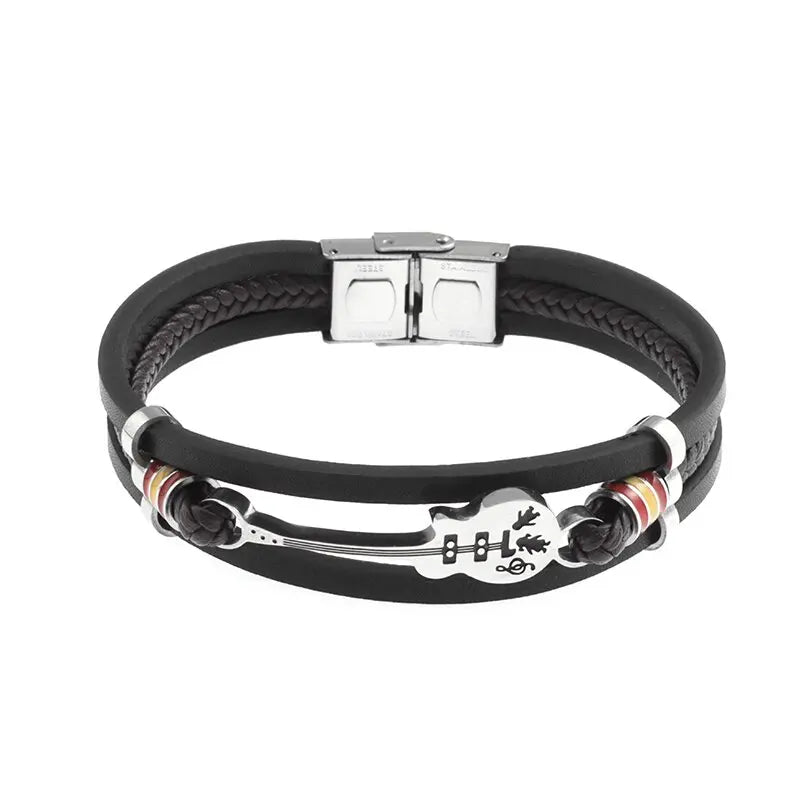 Pulsera clásica de cuero multicapa tejida a mano