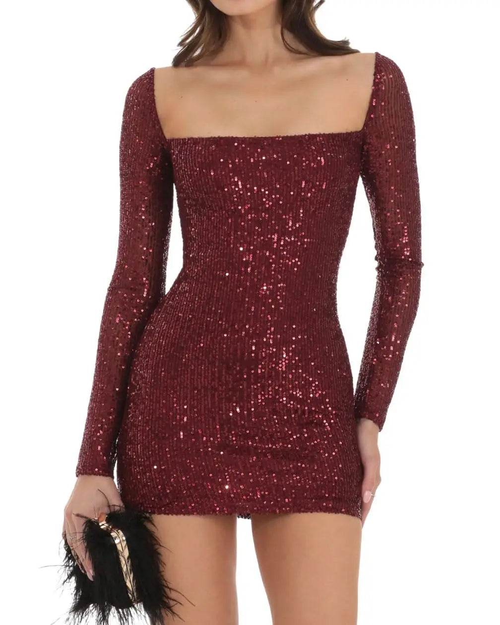Minivestido de manga larga con lentejuelas