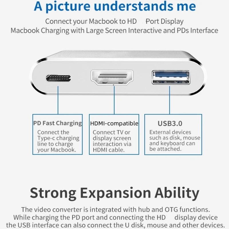 Concentrador USB-C 3.0 3 en 1