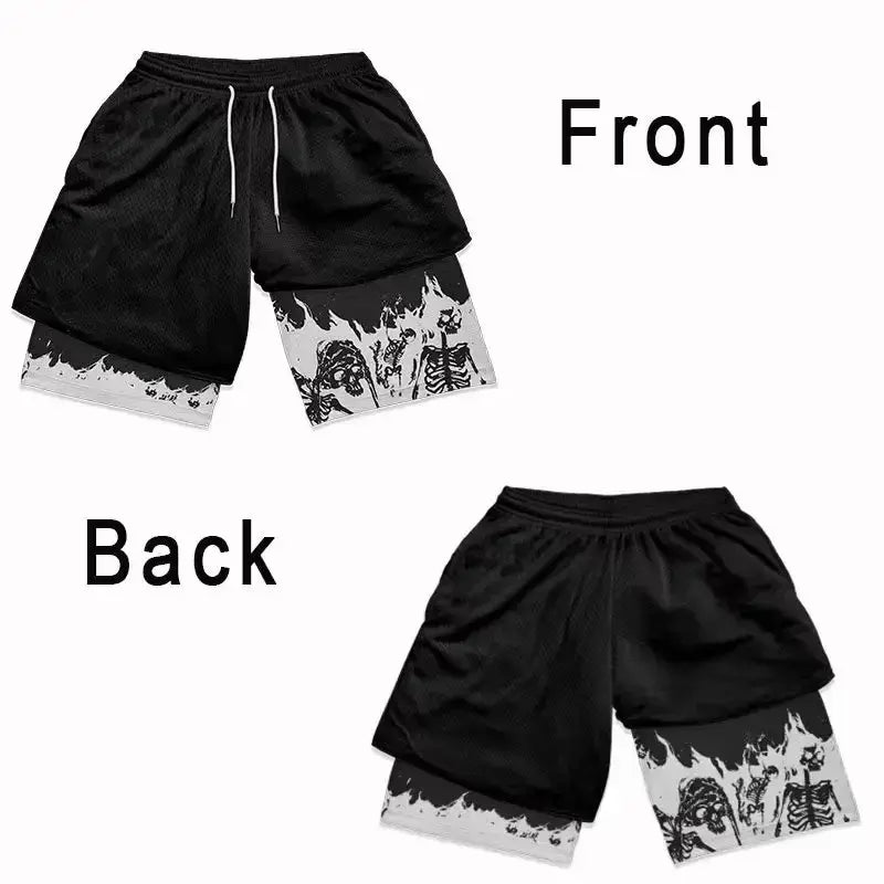 Pantalones cortos de anime de doble capa para hombre para deportes de verano