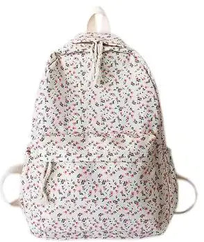 Mochila escolar blanca con estampado floral