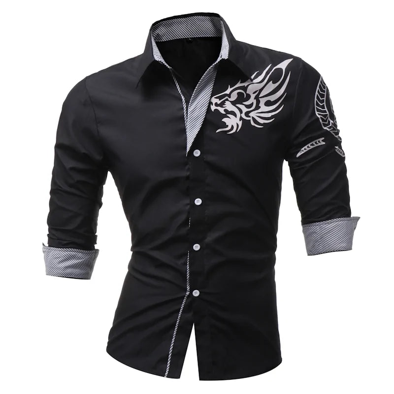 Camisa de vestir de manga larga para hombre con dragones