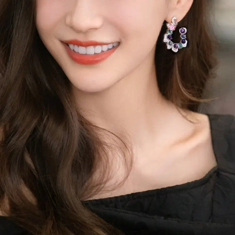 Pendientes de cristal brillante para mujer a la moda