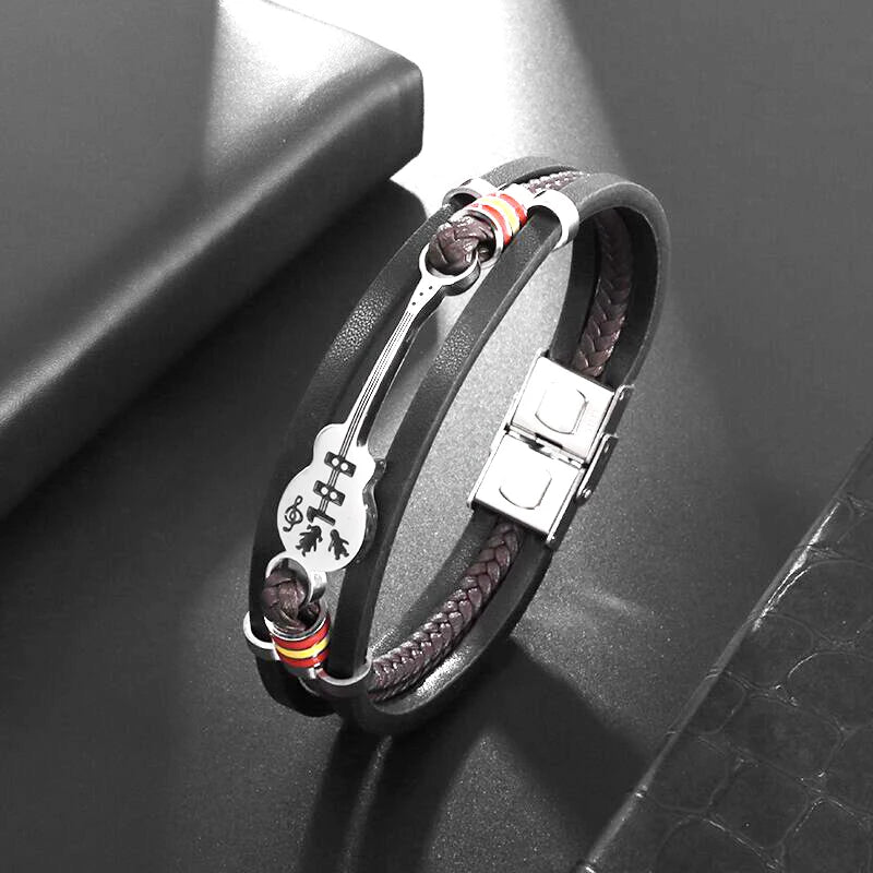 Pulsera clásica de cuero multicapa tejida a mano