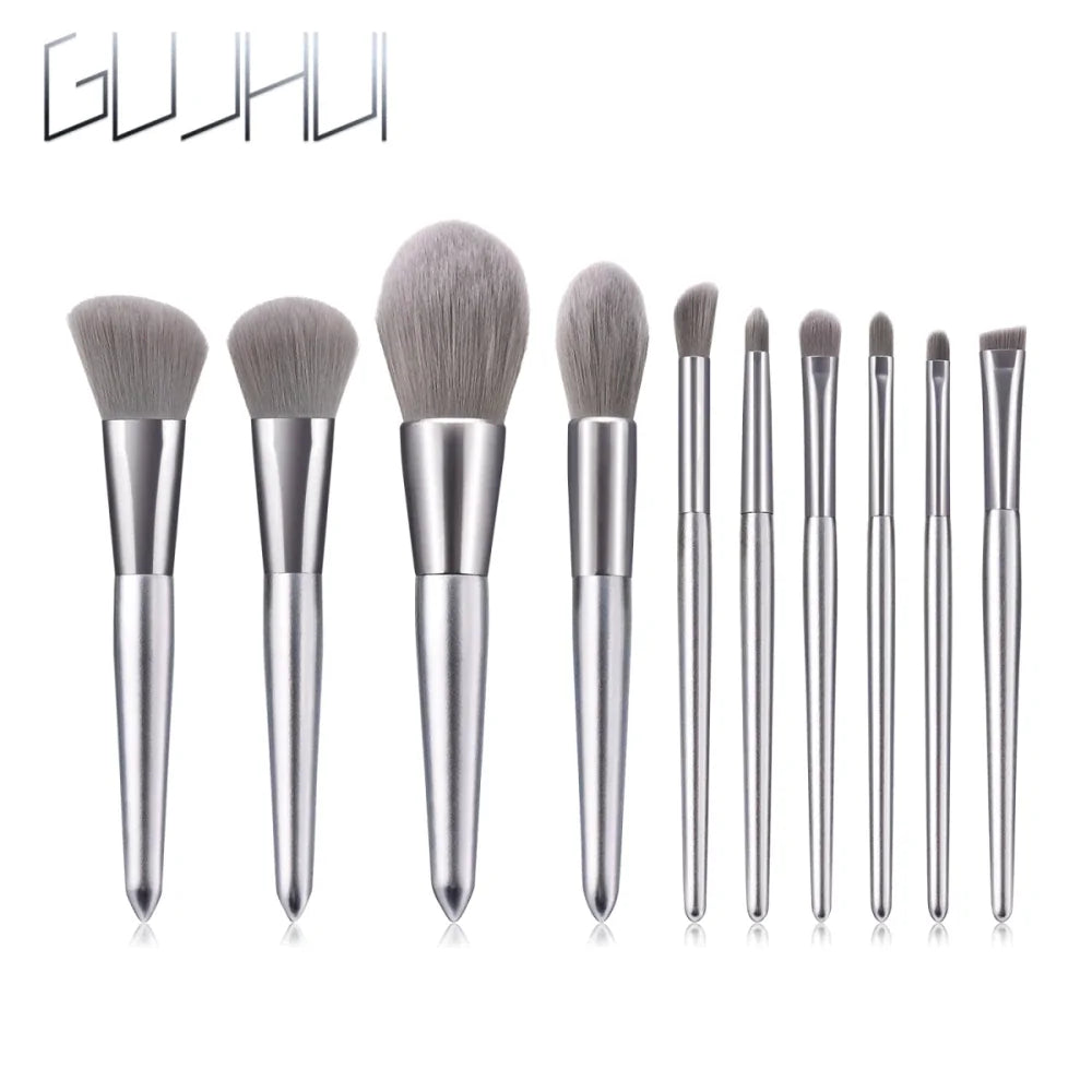 Eyebrow And Eye Shadow Makeup Brushes Silver Set