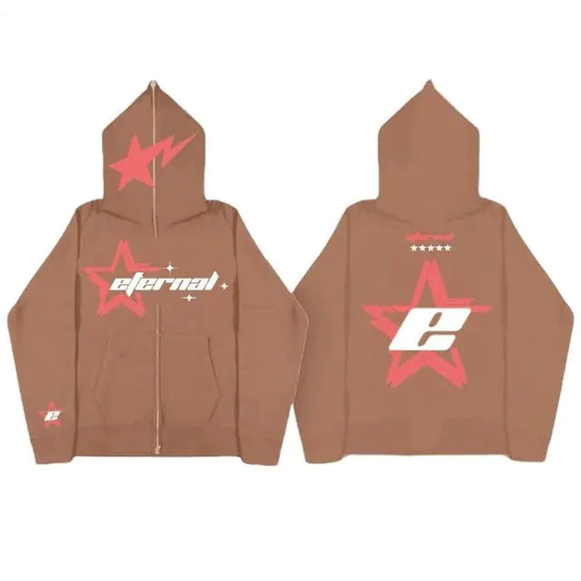 Sudadera con capucha y cremallera con estampado de estrellas para hombre