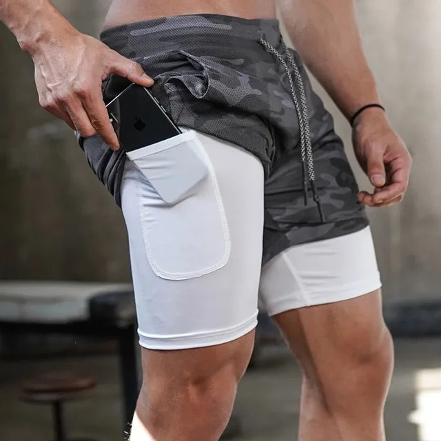 Pantalones cortos de camuflaje para correr para hombre, para deportes de gimnasio
