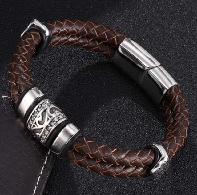 Pulsera clásica de cuero multicapa tejida a mano