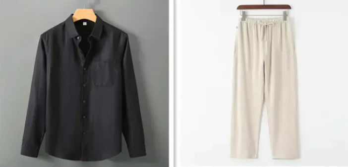 Camisa de lino con cuello alto y efecto ventilado