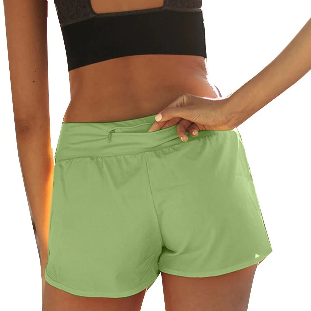 Pantalones cortos de running de cintura alta y doble capa para mujer