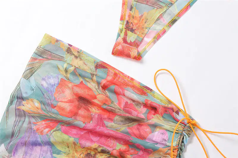Conjunto de falda de malla floral