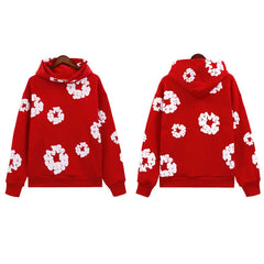 Flame Wood Cotton Puff Print Loose Velvet Padded Hooded Sweatshirt