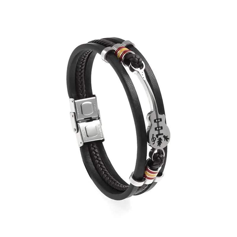 Pulsera clásica de cuero multicapa tejida a mano