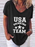 Camiseta estampada para mujer con el "Equipo de bebedores de EE. UU."