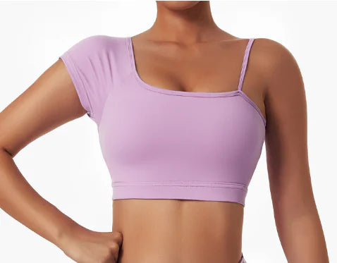 Tops de yoga sexys con hombros oblicuos para verano