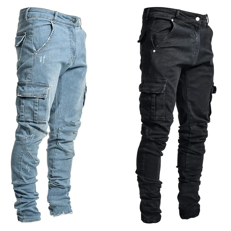 Vaqueros cargo con múltiples bolsillos para hombre