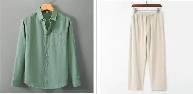 Camisa de lino con cuello alto y efecto ventilado