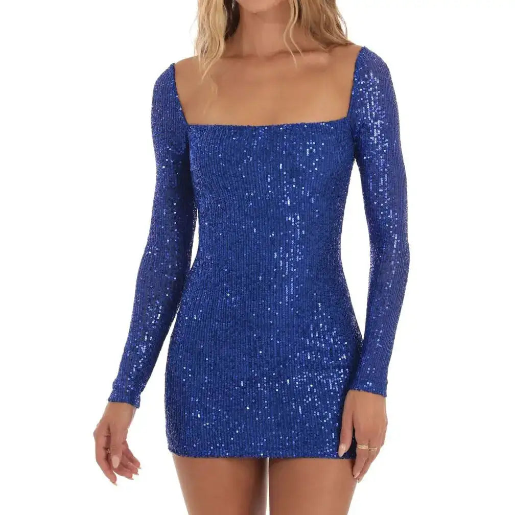 Minivestido de manga larga con lentejuelas