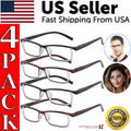 Paquete de 4 pares de gafas de lectura unisex con montura cuadrada y bisagra de resorte para hombre y mujer