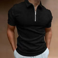Polo de manga corta con cremallera y diseño de gofres para hombre, novedad de verano