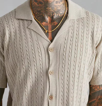 Camiseta de punto con botones y manga corta para hombre