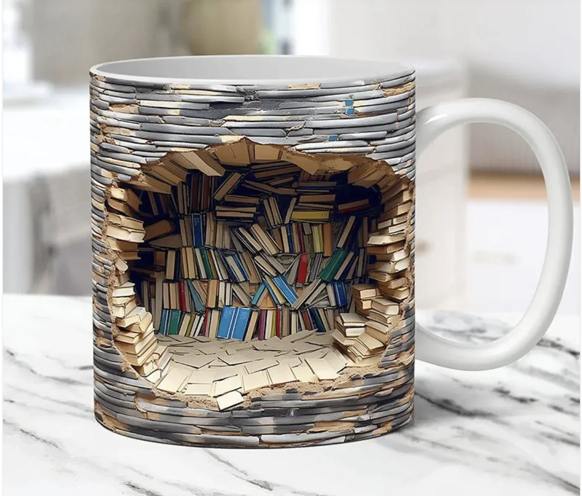 Taza de cerámica con estantería 3D y diseño de espacio creativo