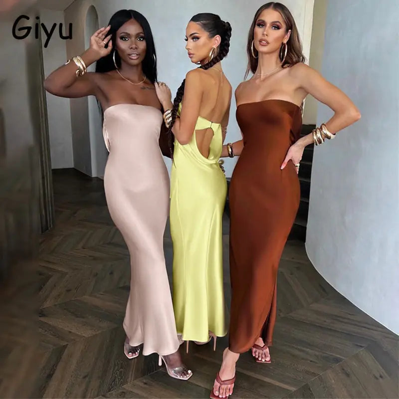 Vestido de noche sexy de satén Giyu