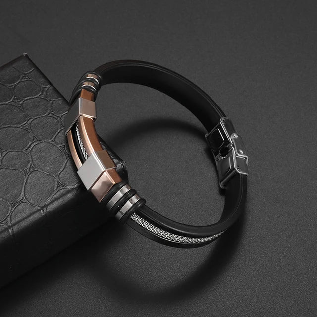 Pulsera clásica de cuero multicapa tejida a mano