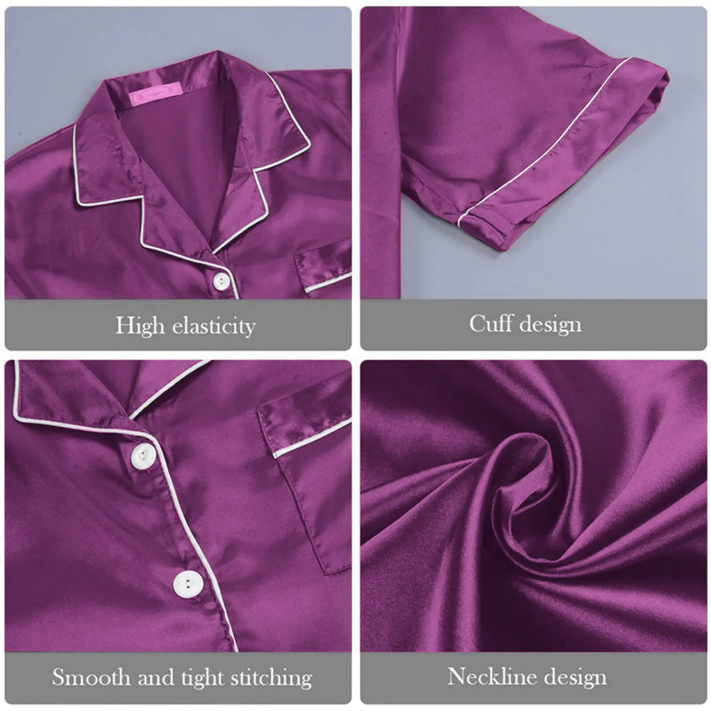 Pijama de seda de manga corta para mujer