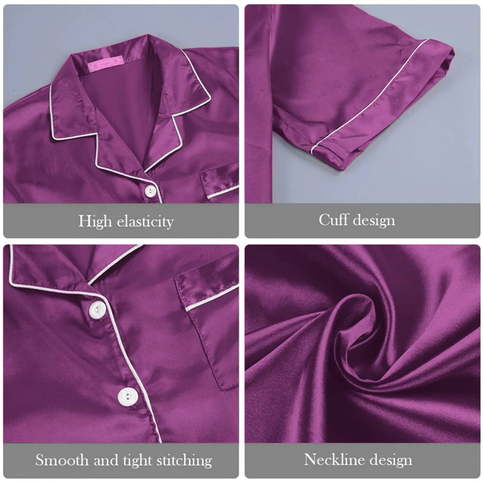 Pijama de seda de manga corta para mujer