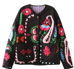 Printed Pocket Cotton Jacket Women